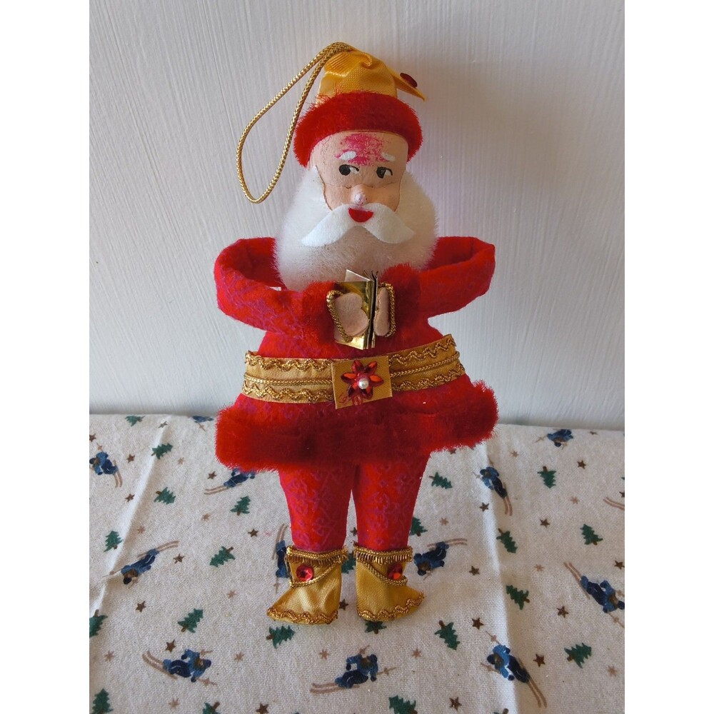 Vintage 1950s MCM Paper Santa Japan Large Christmas Decor Ornament 7" Red Gold